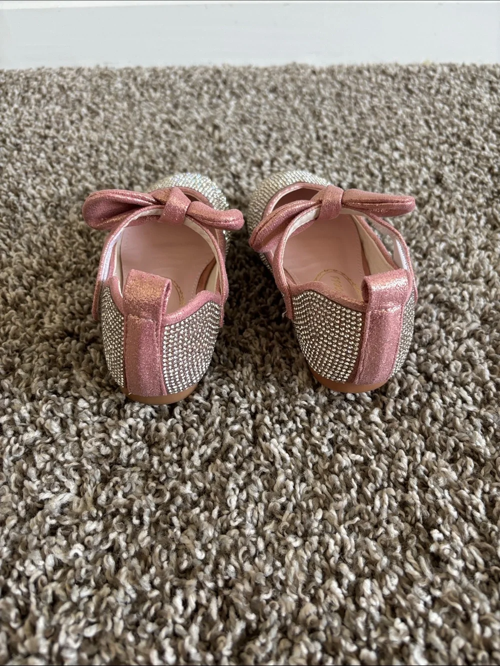 Amazon Girls' Pink Glitter Bow Rhinestone Dress Flats